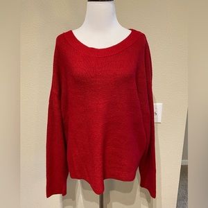 ZARA Cherry red Knit Off shoulder wide round neck sweater Sz Small Crew neck